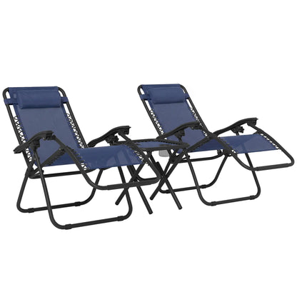 Zero Gravity Chair Set of 2, Patio Chair with Side Table, Blue Lounger Chairs at Gallery Canada