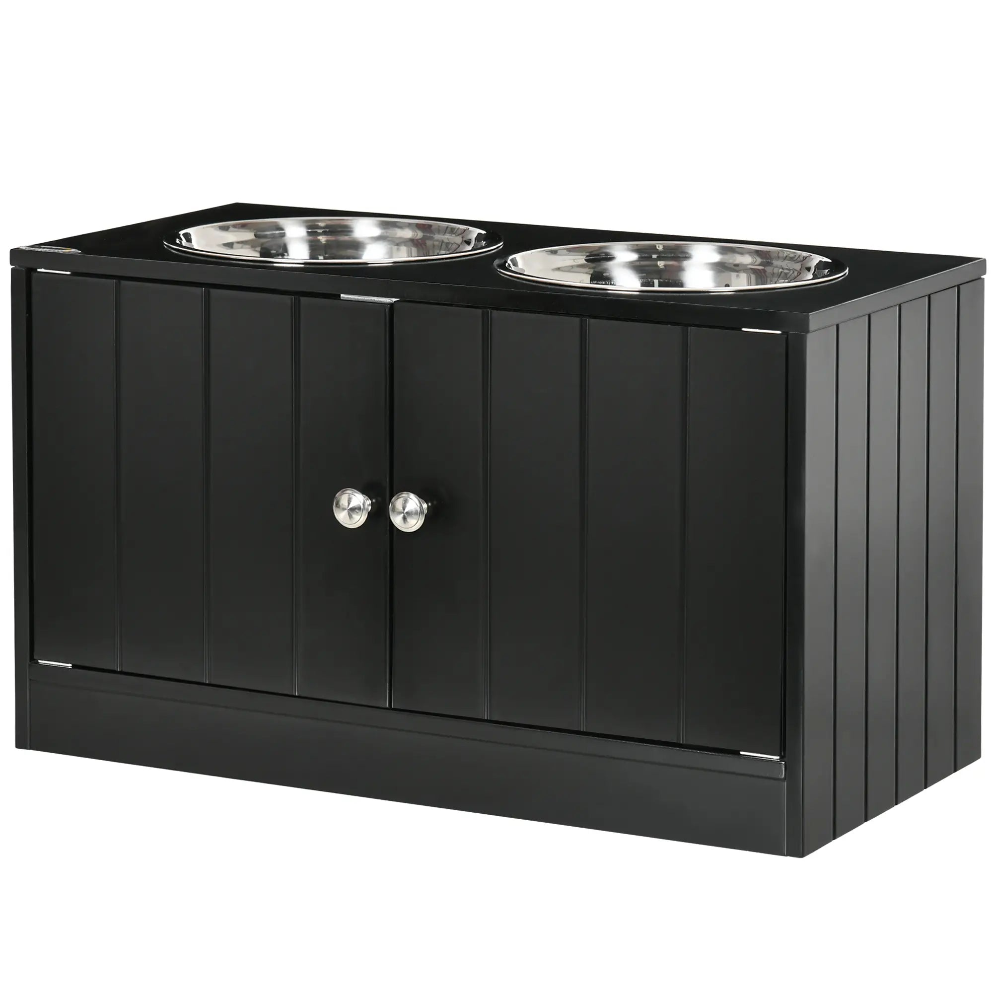 Elevated Dog Bowls, Large Pet Feeding Station with Stand, Storage, 2 Stainless Steel Bowls, 23.6