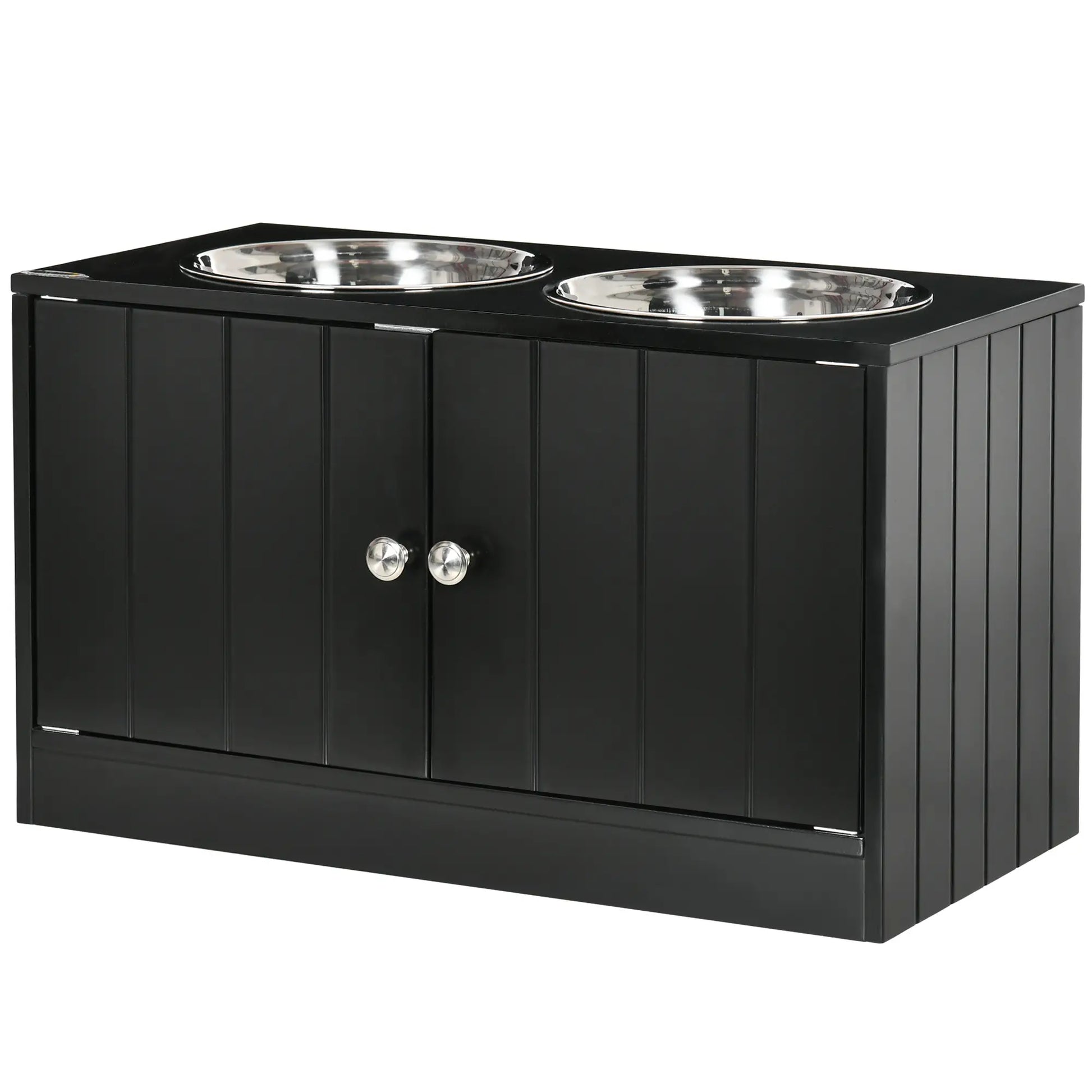 Elevated Dog Bowls, Large Pet Feeding Station with Stand, Storage, 2 Stainless Steel Bowls, 23.6" x 11.8" x 14", Black Dog Bowls at Gallery Canada
