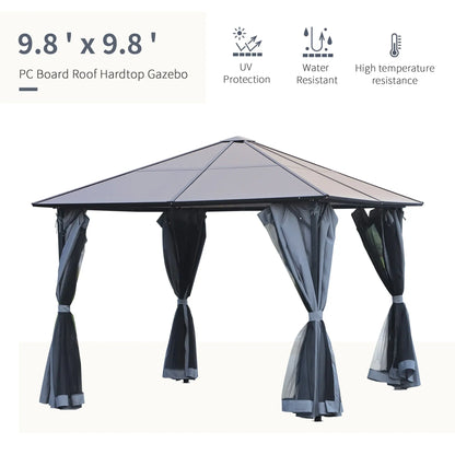 9.8' x 9.8' Aluminum Gazebo, Hardtop Roof, Mesh Curtains, Grey Gazebos at Gallery Canada