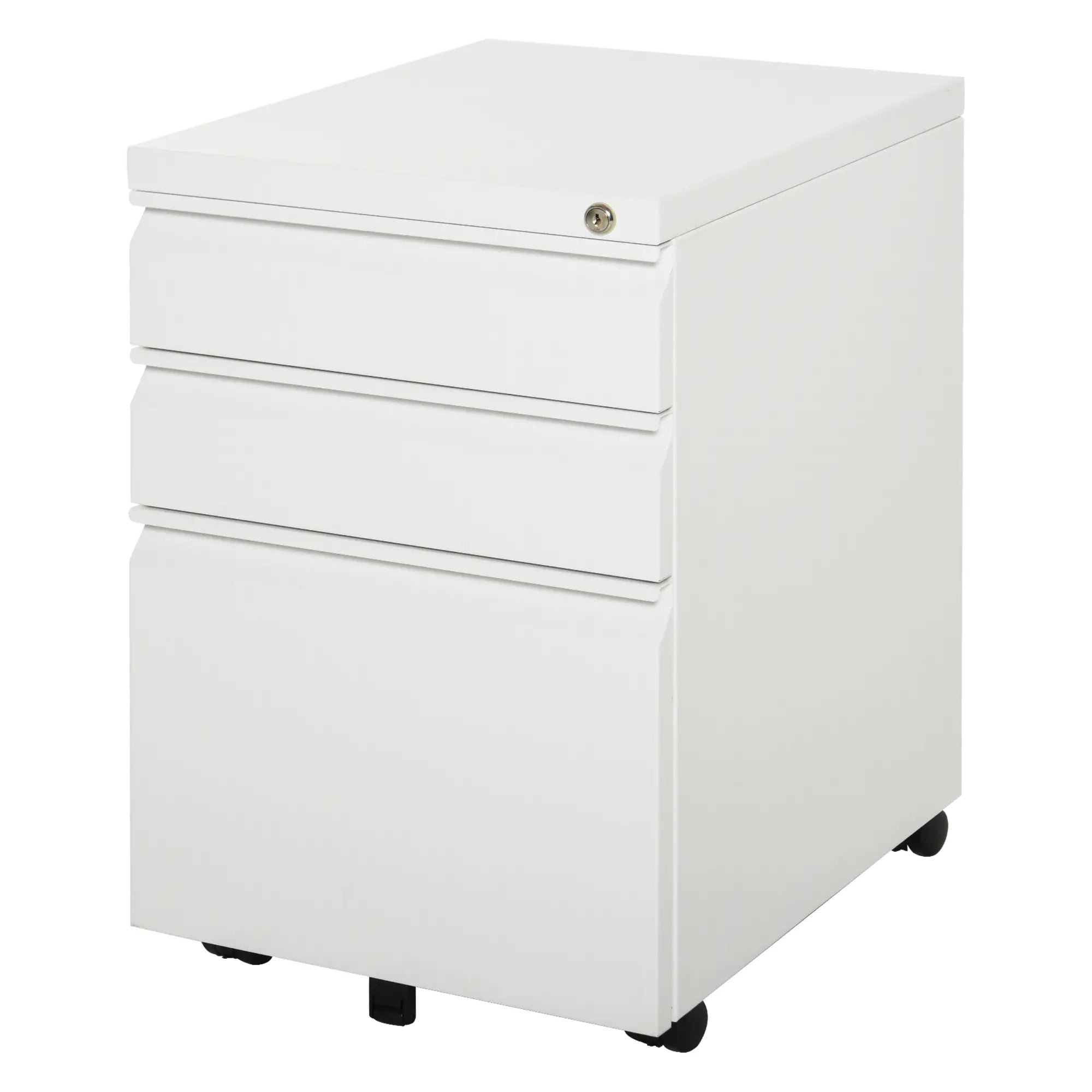 3 Drawer Lockable Filing Cabinet on Wheels, Legal Letter A4 Files, White Office Cabinets & Cupboards White at Gallery Canada