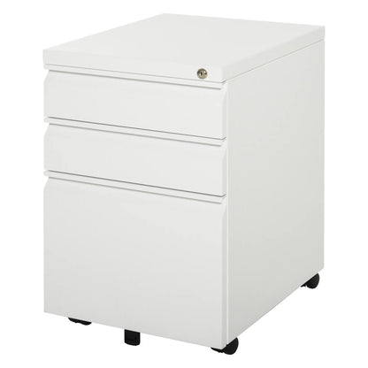 3 Drawer Lockable Filing Cabinet on Wheels, Legal Letter A4 Files, White Office Cabinets & Cupboards White at Gallery Canada