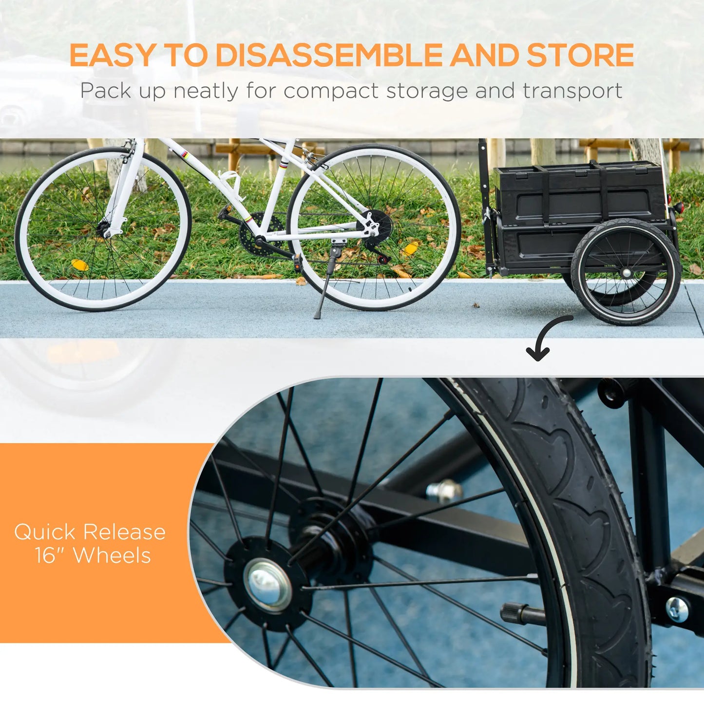 Steel Bike Trailer, Foldable Storage Box, Safe Reflectors, Max Load 88LBS, Black Bike Cargo Trailers at Gallery Canada