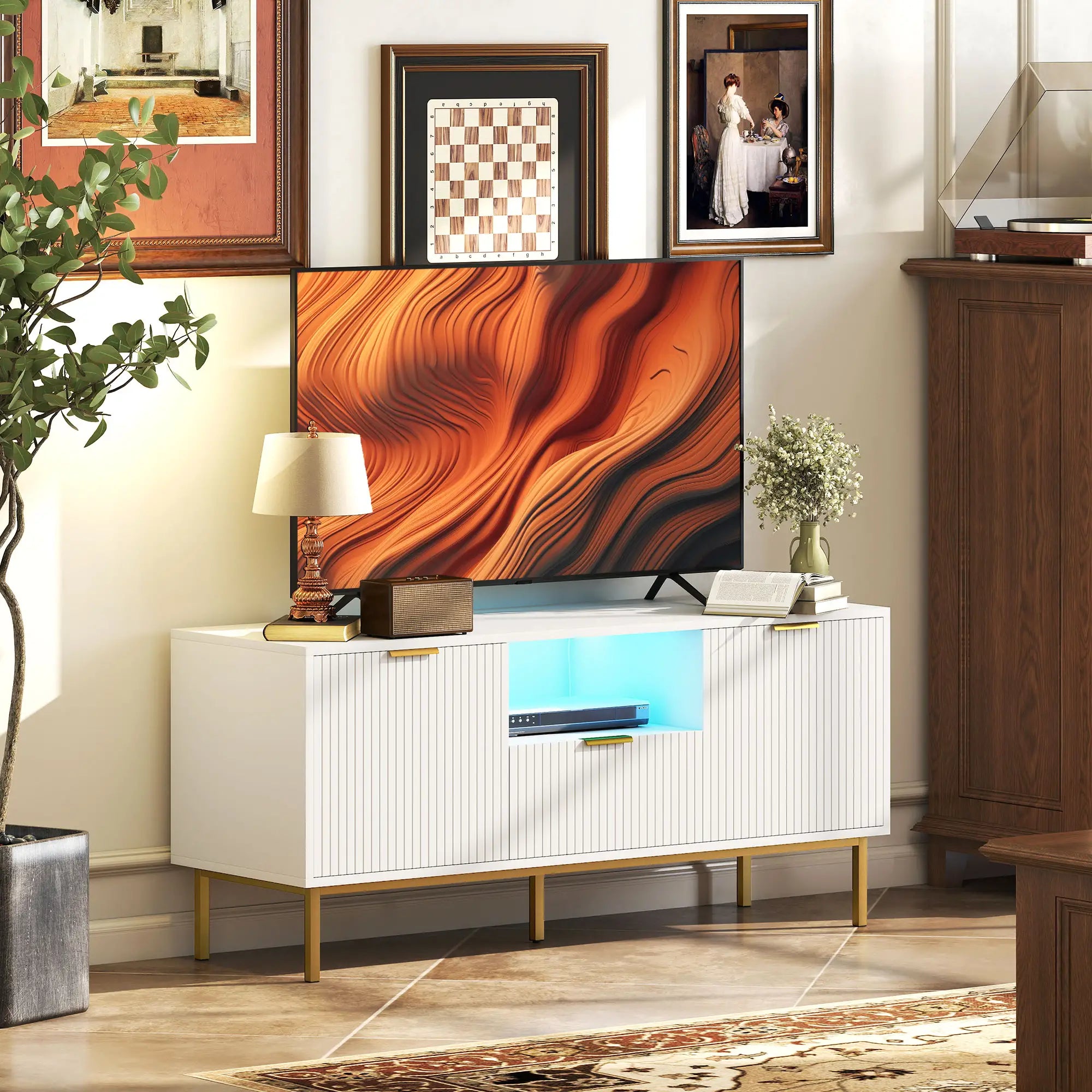TV Console For 40 Inch TVs, Entertainment Center With RGB LED Lights, White TV Stands at Gallery Canada