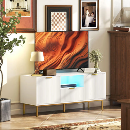 TV Console For 40 Inch TVs, Entertainment Center With RGB LED Lights, White TV Stands at Gallery Canada