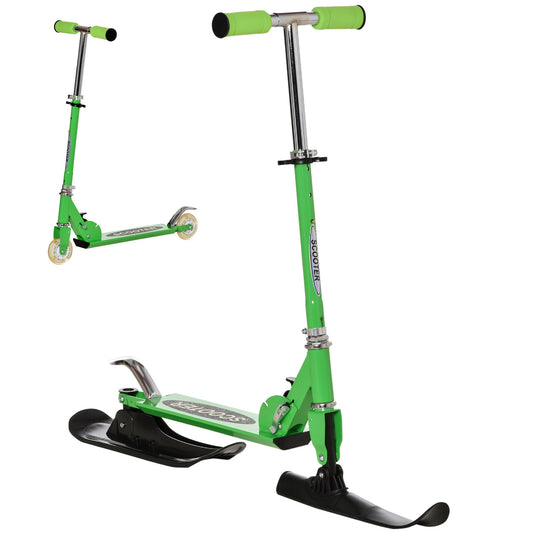 Snow Scooter, 2 in 1 Design Adjustable Height Scooter Snow Sled for Kids Aged Over 7 Years Old, Kids Sled Ski Scooter with Wheels Blades, Green at Gallery Canada