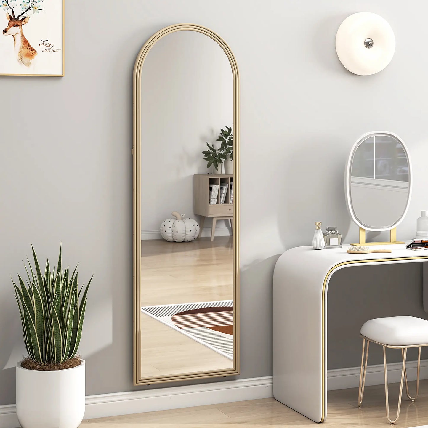 64" x 21" Full Length Mirror, Arched Faux Stone Frame, Beige Full Length Mirrors at Gallery Canada