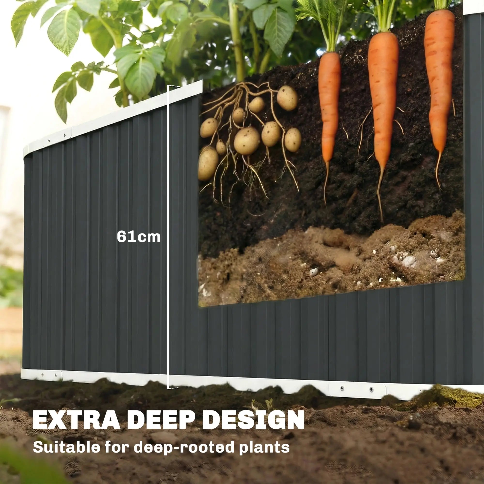 Galvanized Raised Garden Bed, Deep Rot Planter Box, 7' x 2' x 2', Dark Grey Galvanized Planter Boxes at Gallery Canada