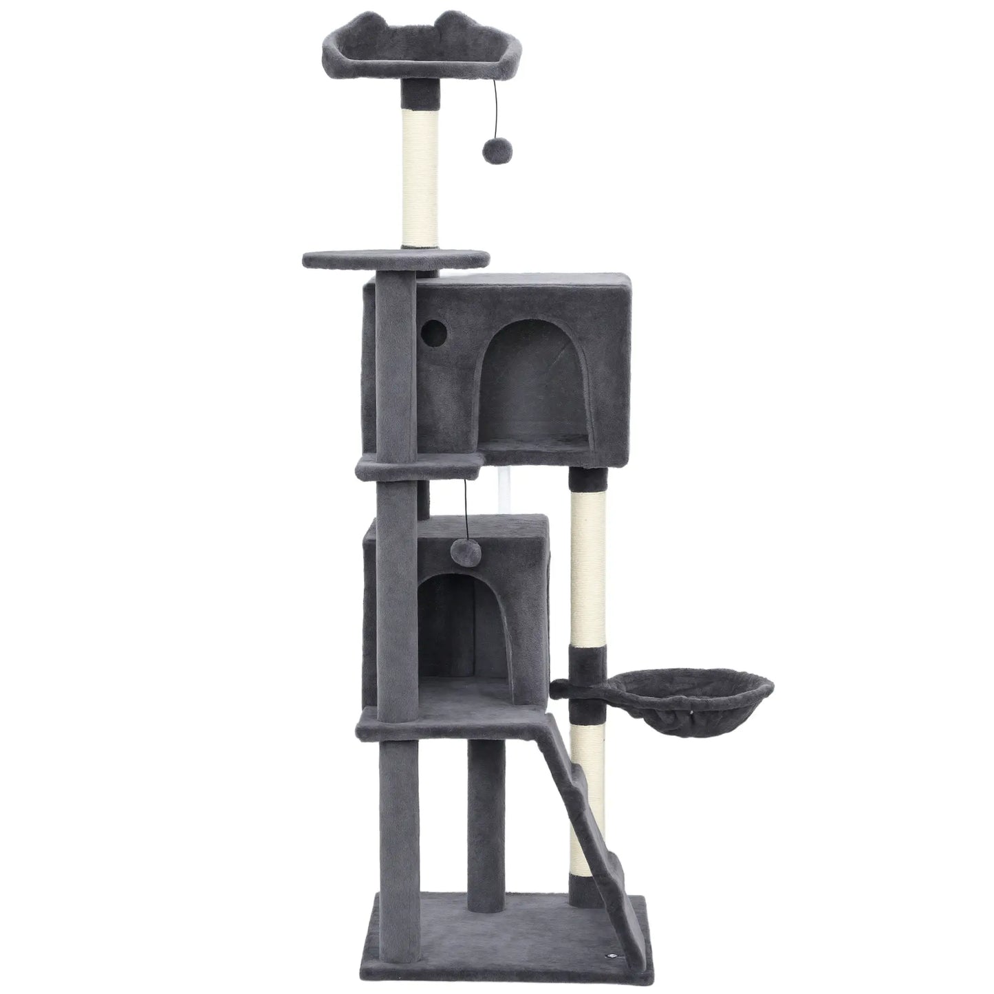 63 Inch Cat Tree, Sisal Scratching Posts, Condos, Plush Perches, Hammock, Ladder, Dangling Balls, Dark Grey Cat Towers Dark Grey, Cream White at Gallery Canada