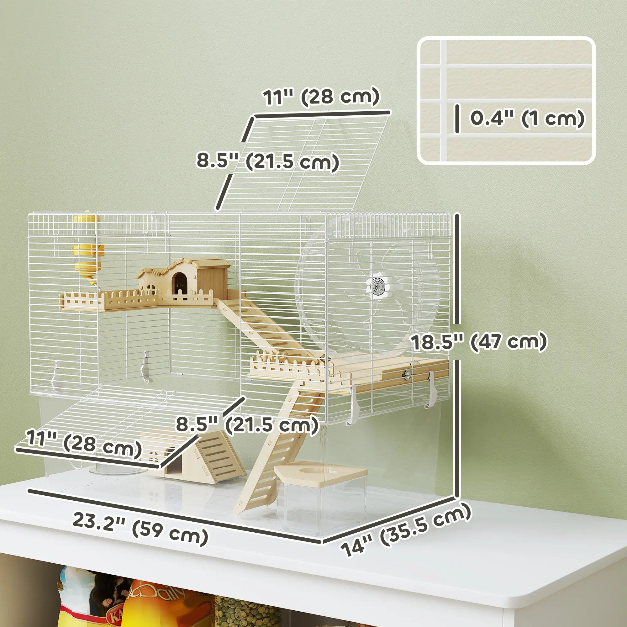 Hamster Cage with Deep Bottom, Wooden Ramp, Hut, Exercise Wheel, White Hamster Cages at Gallery Canada