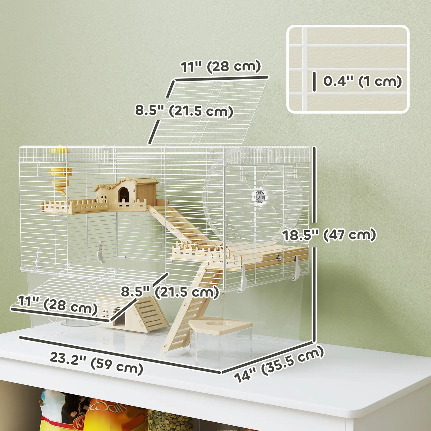 Hamster Cage with Deep Bottom, Wooden Ramp, Hut, Exercise Wheel, White Hamster Cages at Gallery Canada