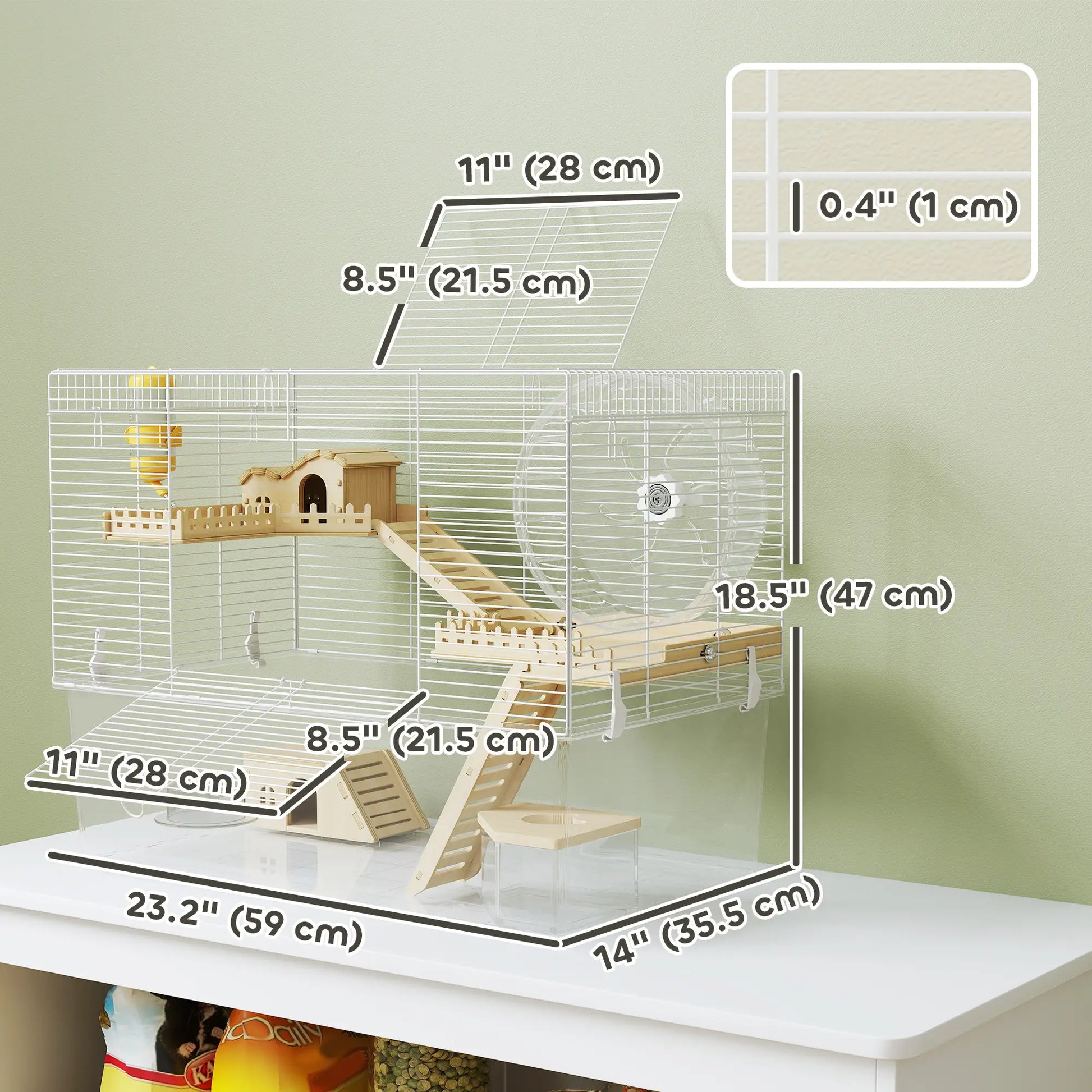 Hamster Cage with Deep Bottom, Wooden Ramp, Hut, Exercise Wheel, White Hamster Cages at Gallery Canada