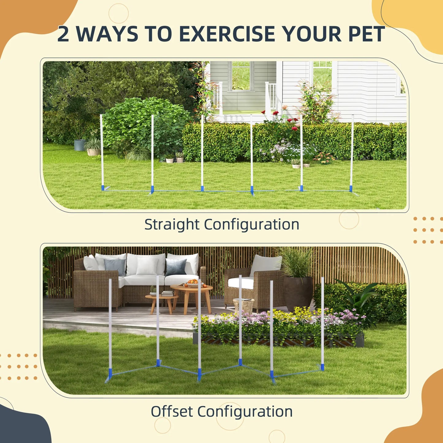 Adjustable Dog Agility Training Set, Weave Poles, Storage Bag, Blue and White Dog Agility Training Equipment at Gallery Canada