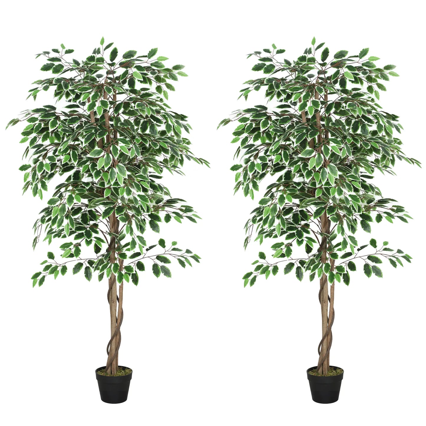 5.3 FT Artificial Ficus Tree With Pot, Indoor Home Office Decor Artificial Trees Green, White at Gallery Canada