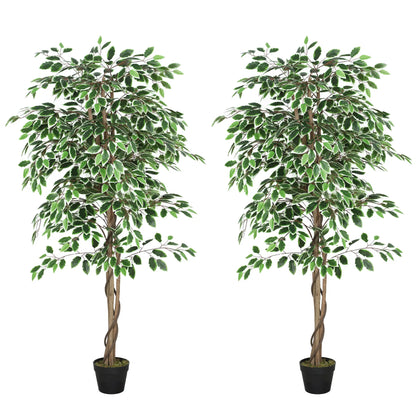 5.3 FT Artificial Ficus Tree With Pot, Indoor Home Office Decor Artificial Trees Green, White at Gallery Canada