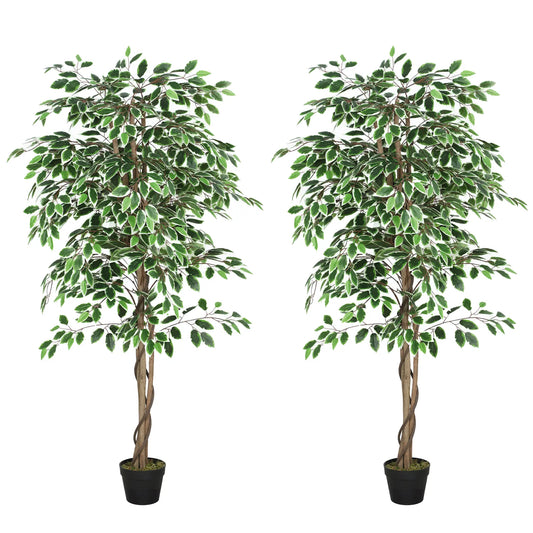 5.3 FT Artificial Ficus Tree With Pot, Indoor Home Office Decor Artificial Trees Green, White at Gallery Canada