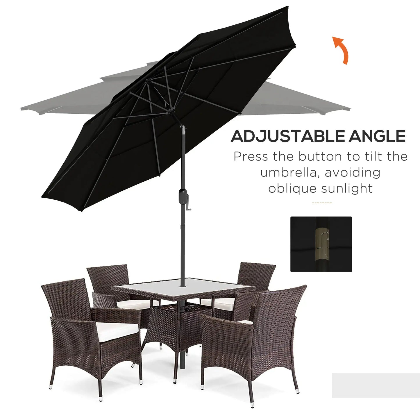 9FT 3-Tier Patio Umbrella, Crank Push Button Tilt, Black Sun Umbrellas at Gallery Canada