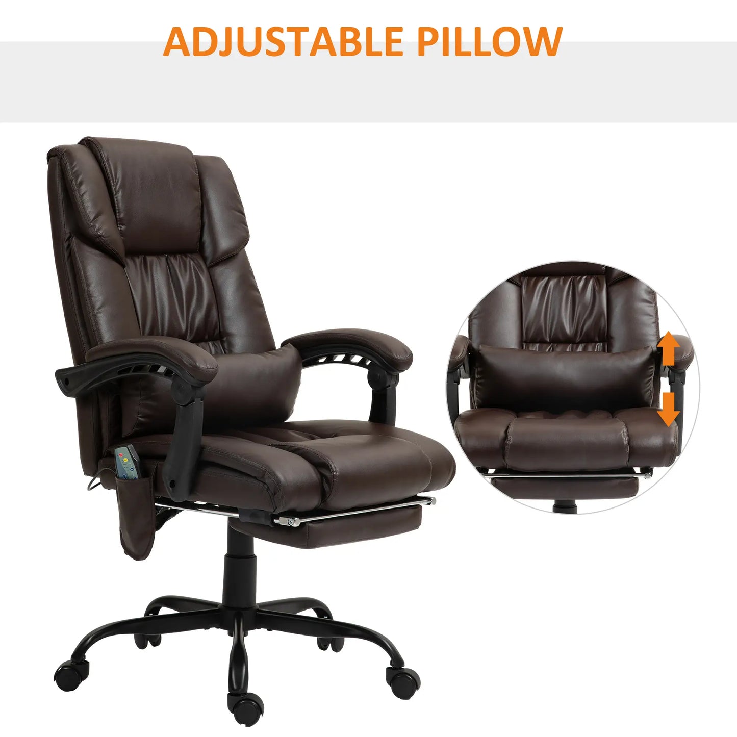 6-Point Vibration Massage Chair, Height Adjustable, Reclining, Brown Executive & Manager Chairs at Gallery Canada