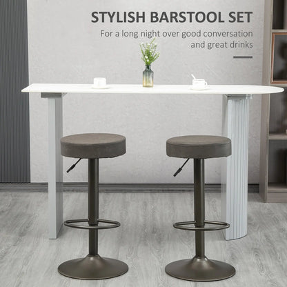 Adjustable Bar Stools Set of 2, Swivel with Footrest, PU Leather Round Top, Dark Grey Bar Stools at Gallery Canada