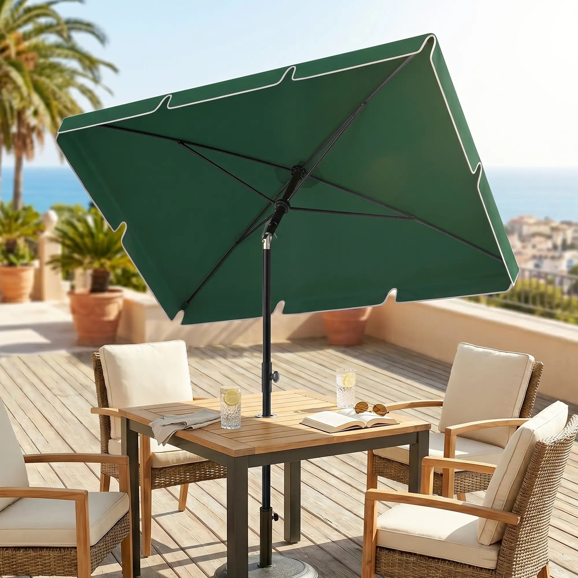 6.5x4ft Rectangle Patio Umbrella, Adjustable Tilt, Green Sun Umbrellas at Gallery Canada