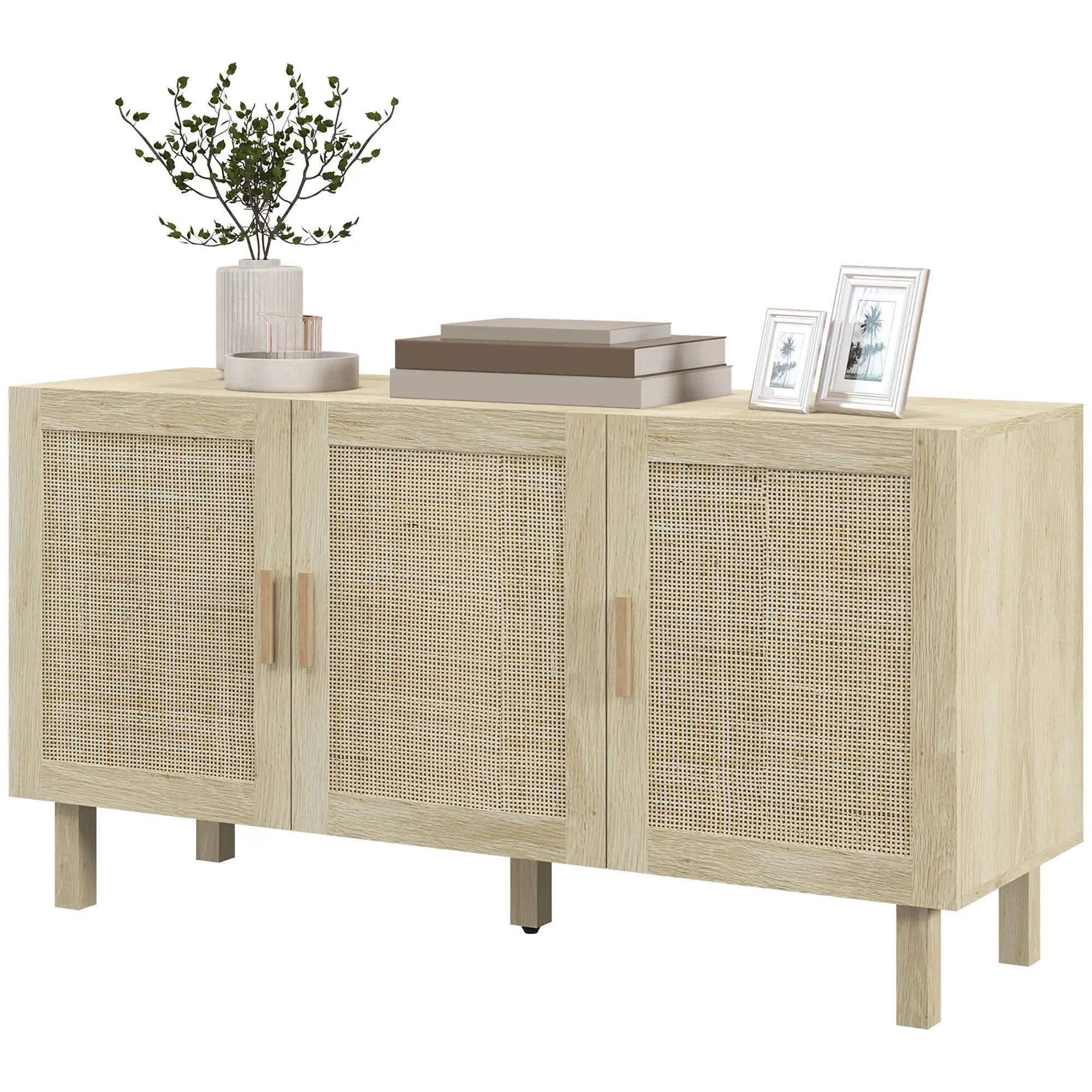 Boho Sideboard Buffet, 3 Rattan Doors, Adjustable Shelves, Natural Storage Cabinets Natural at Gallery Canada
