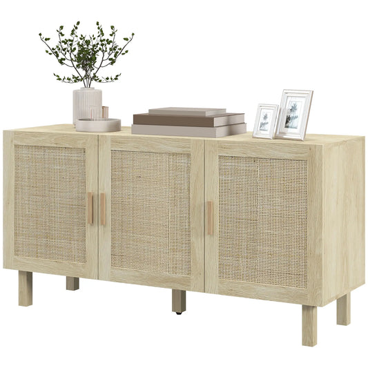Boho Sideboard Buffet, 3 Rattan Doors, Adjustable Shelves, Natural Storage Cabinets Natural at Gallery Canada