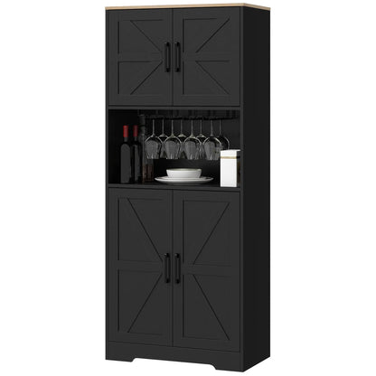 Farmhouse Kitchen Pantry, 68" Freestanding Cabinet, Black Kitchen Pantry Cabinets Black at Gallery Canada
