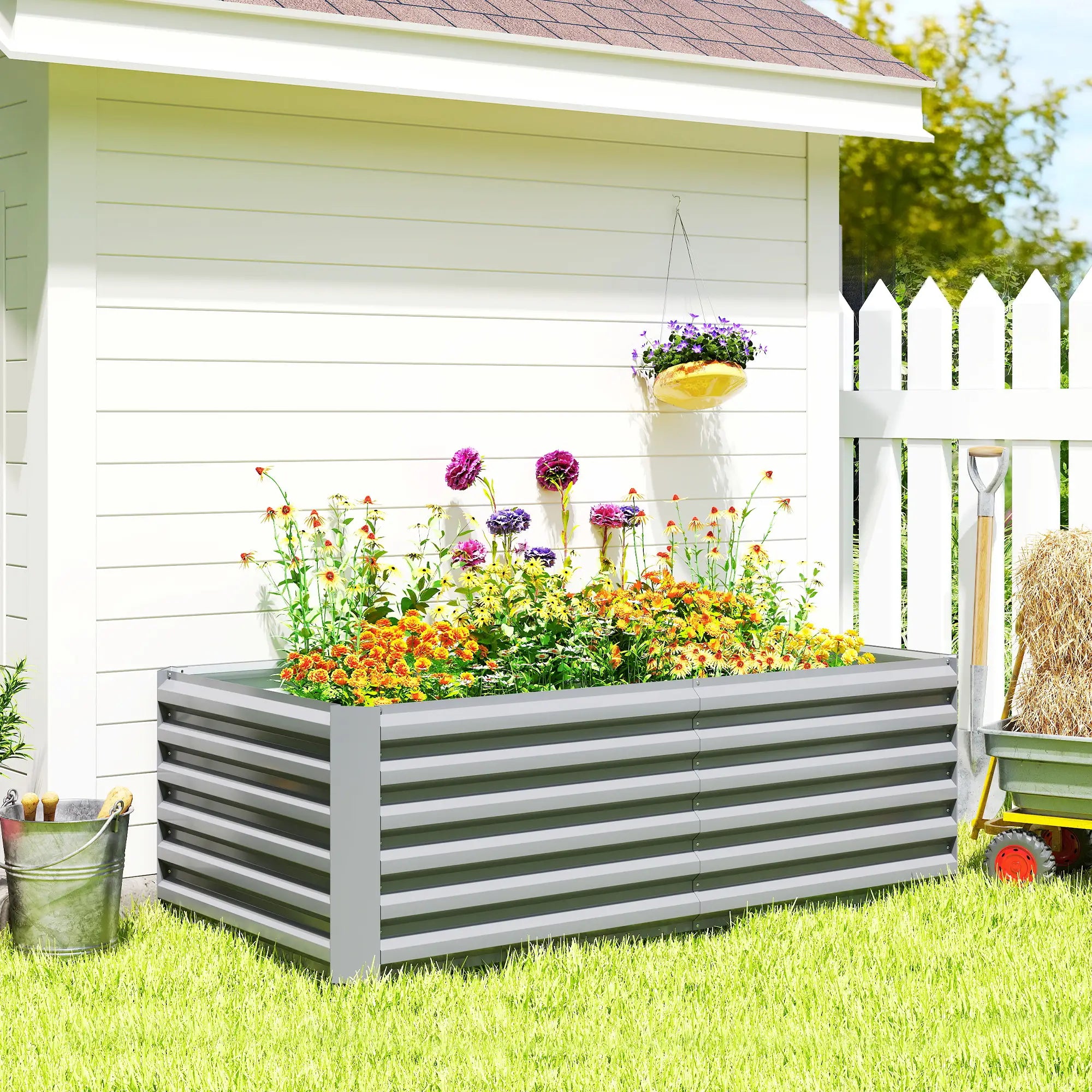 6' x 3' x 2' Raised Garden Bed, Galvanized Planter Box, Light Grey Galvanized Planter Boxes at Gallery Canada