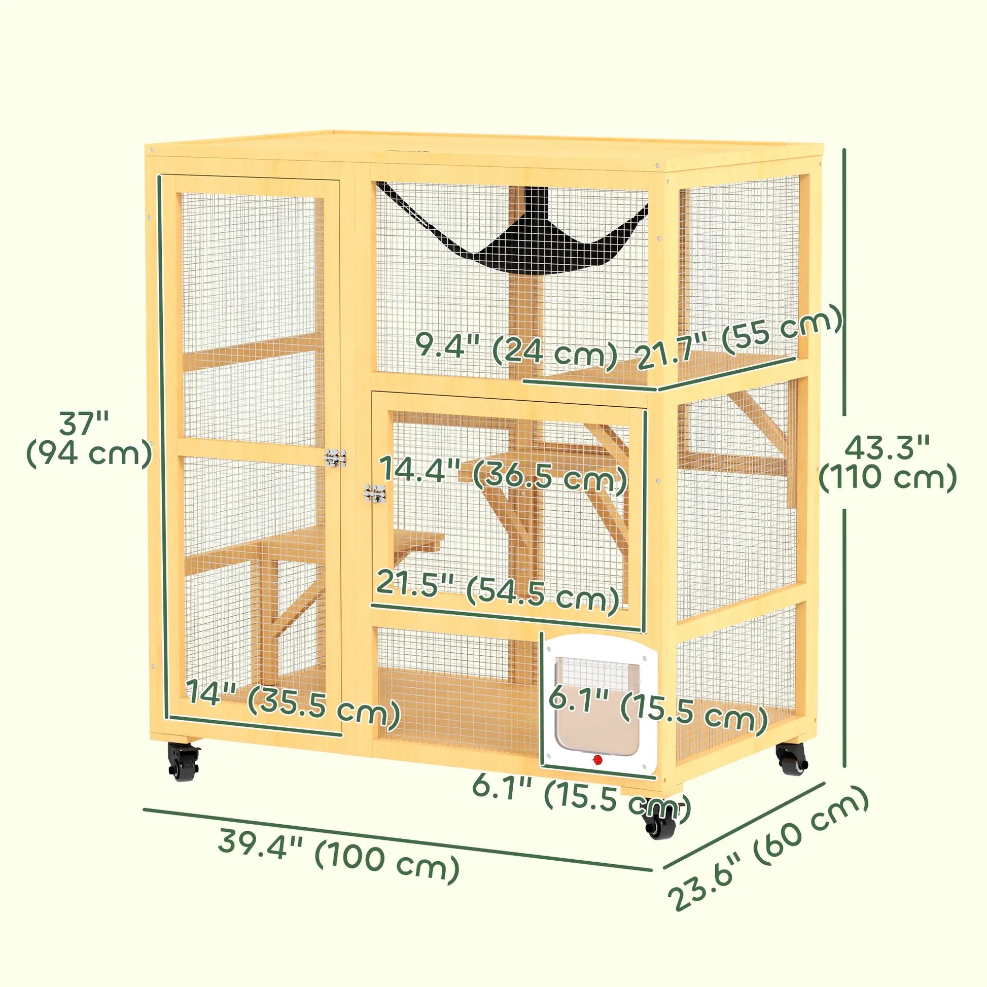 Wooden Cat Condo on Wheels, Cat Flap Door, Hammock, Openable Top, 2 Cats, Yellow Outdoor Cat Enclosures at Gallery Canada