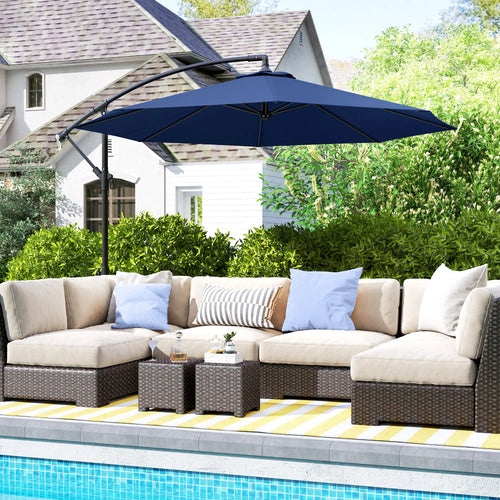 10' Deluxe Patio Umbrella, Banana Hanging Offset Sunshade, Navy Blue