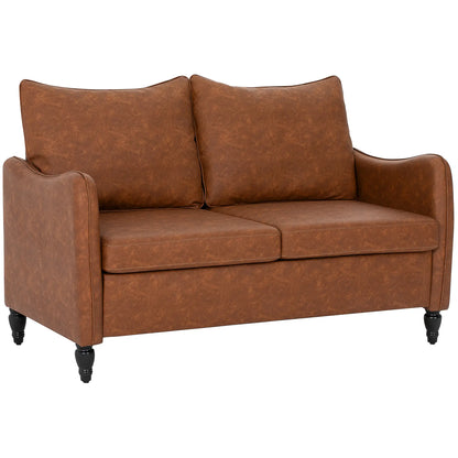 55" Loveseat Sofa, 2 Seater with Wood Legs, PU Leather, Brown 2-Seater Sofas at Gallery Canada