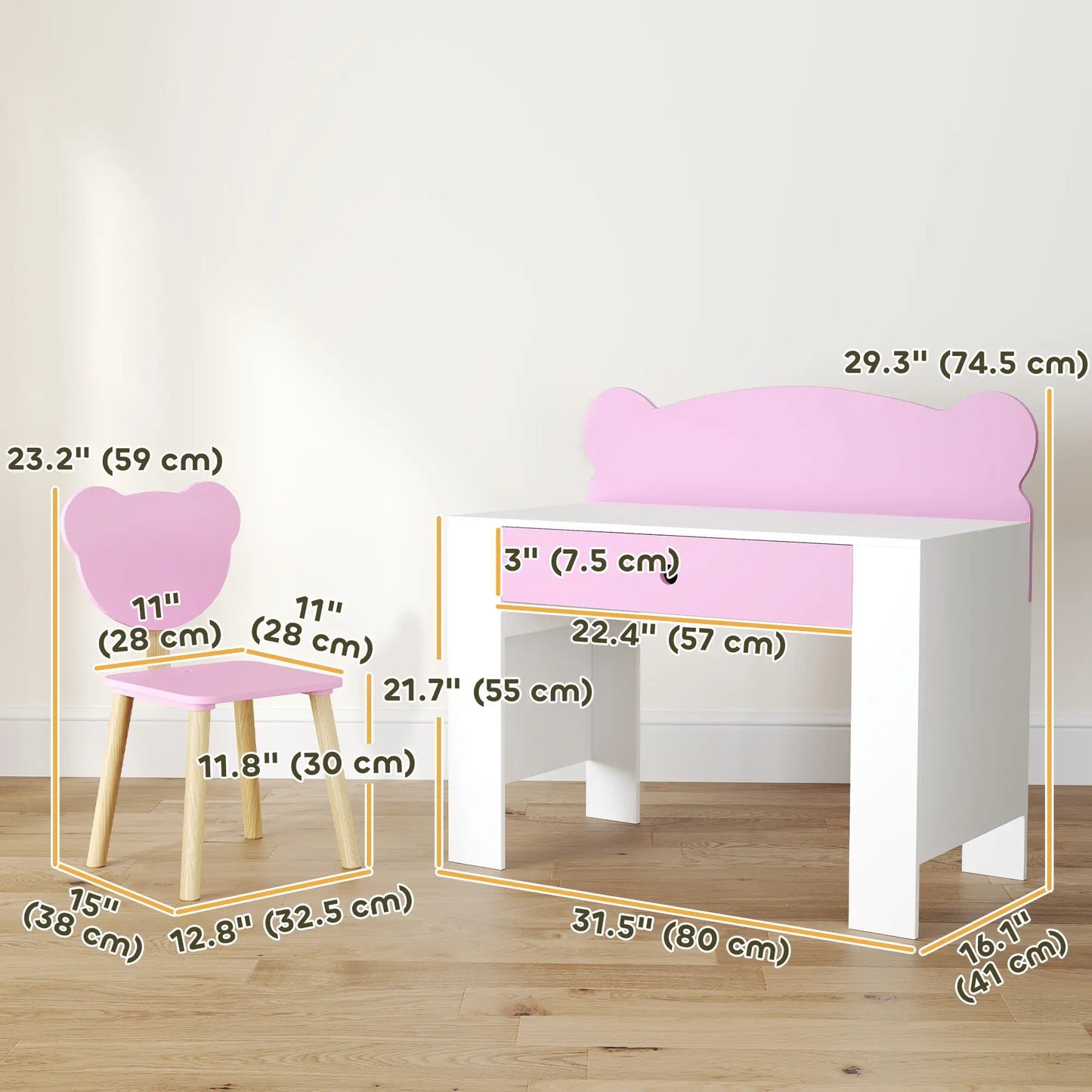 Kids Desk and Chair Set, Bear Theme, for Bedroom, Pink Kids Desk Sets at Gallery Canada