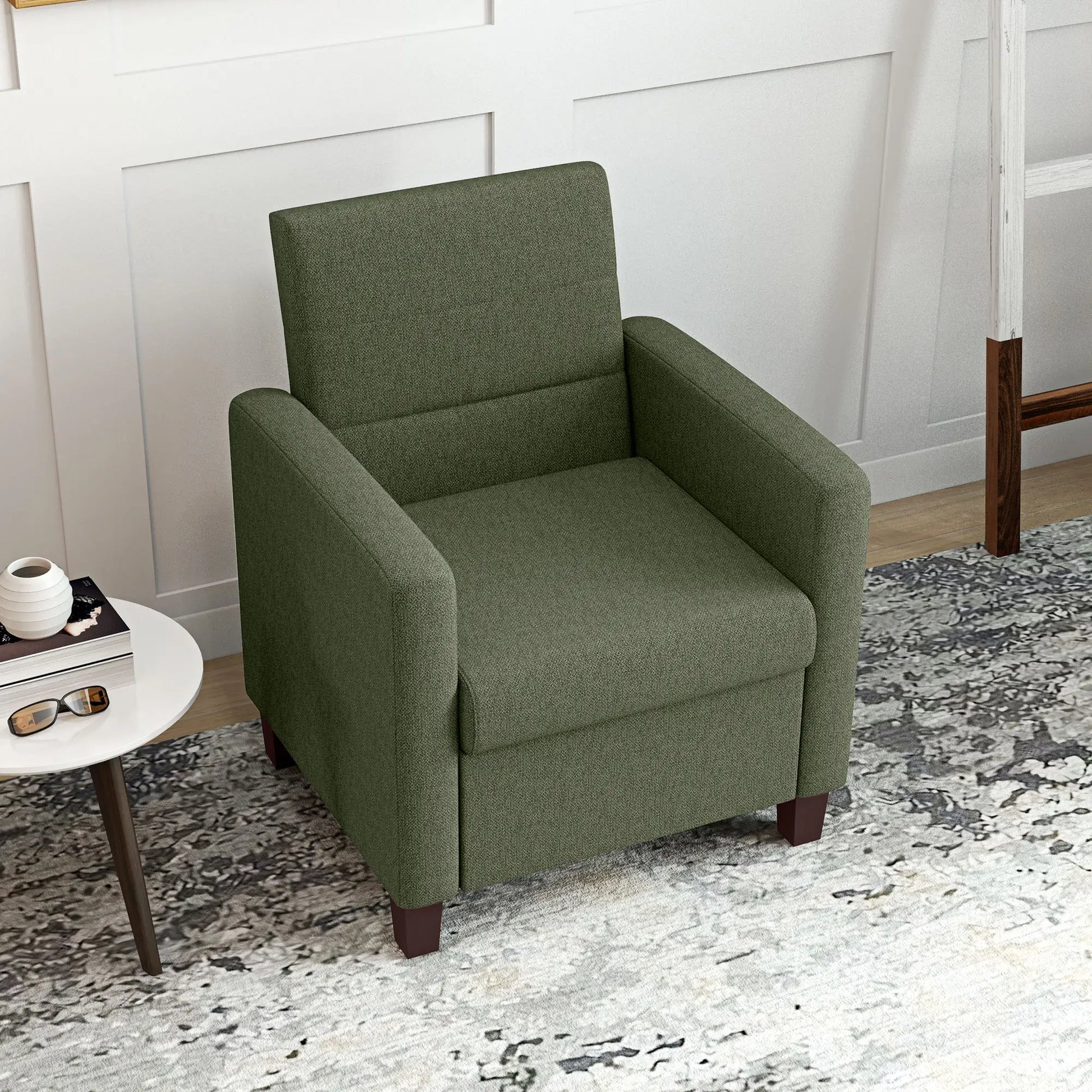 Modern Fabric Accent Chair, Seat Cushion, Non-Slip Pads, Dark Green Accent Chairs at Gallery Canada