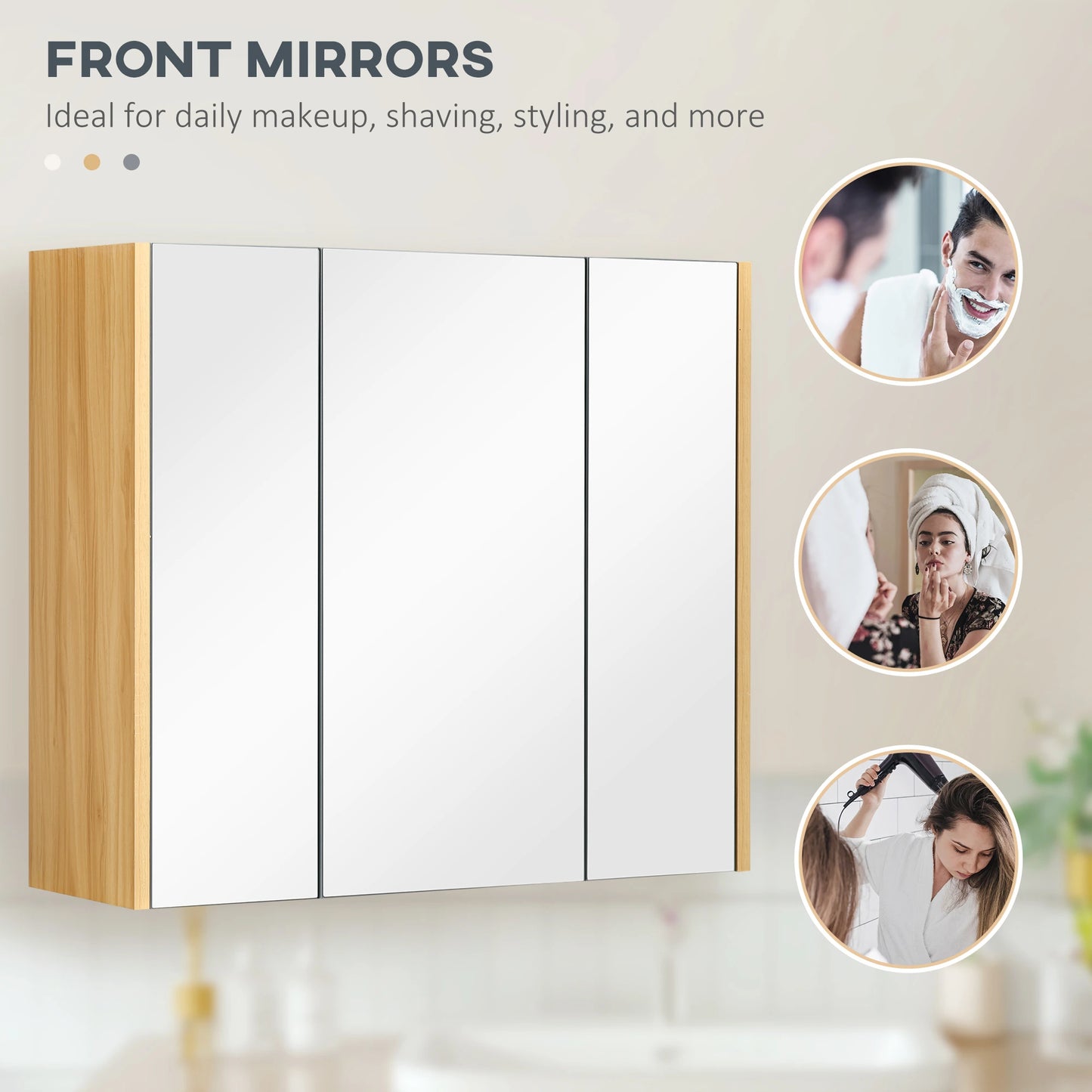 Wall Mounted Medicine Cabinet, Mirror, 3 Doors, Adjustable Shelves, Gray Mirror Medicine Cabinets at Gallery Canada