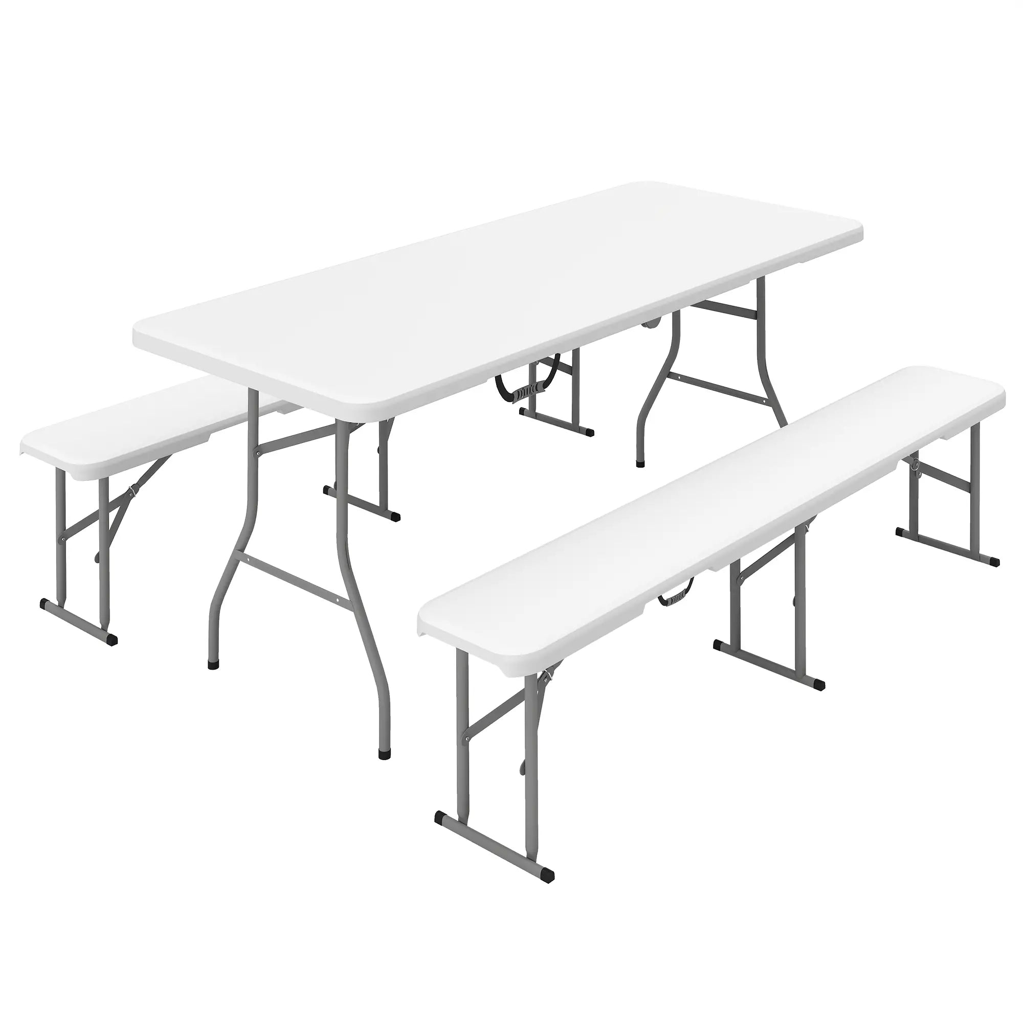 6FT Portable Camping Table Bench Set, Folding Picnic Table with 2 Benches, White Picnic Tables & Camping Chairs White, Light Grey at Gallery Canada