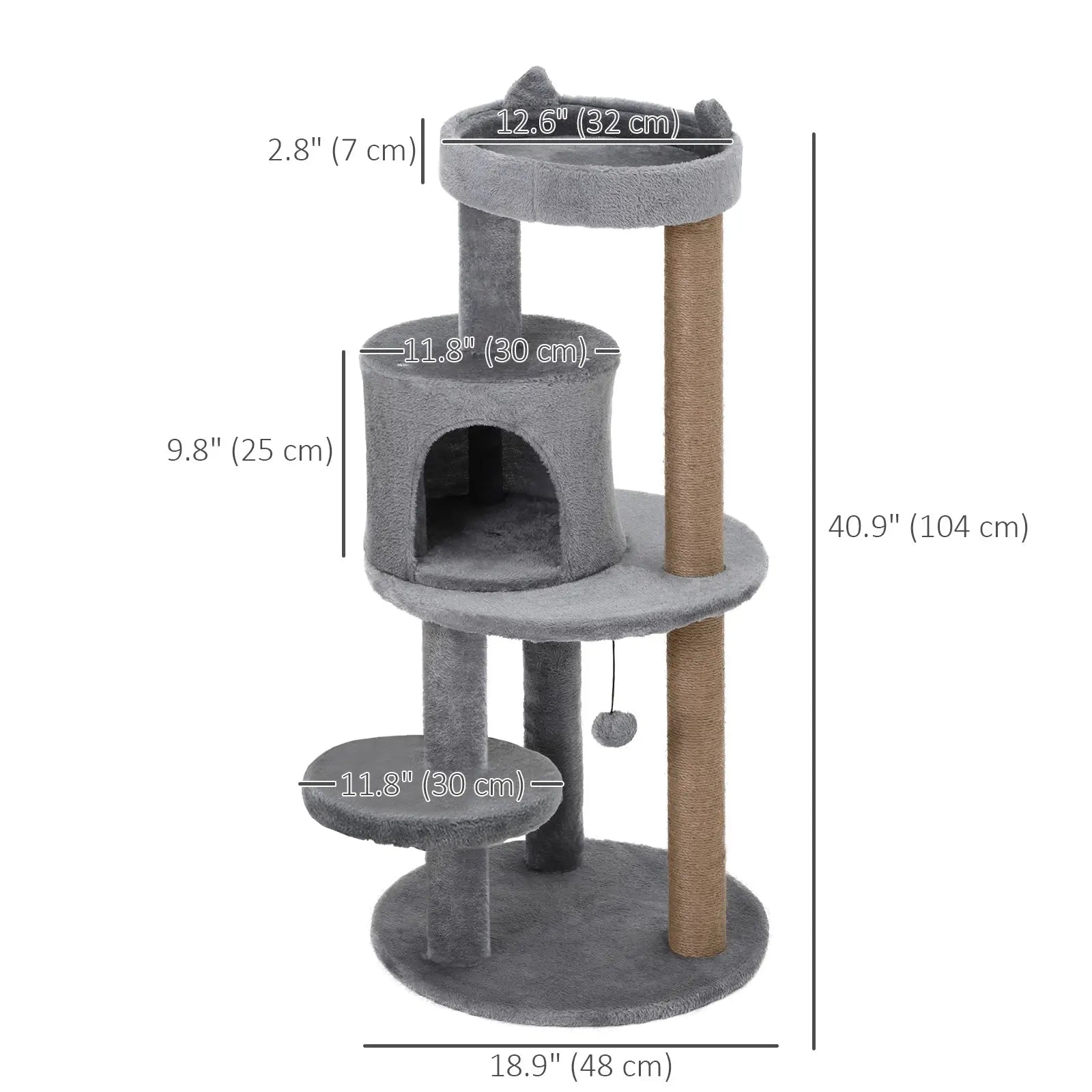 41" Cat Tree Tower with Condo, Scratching Posts, Hanging Ball, Grey Cat Towers at Gallery Canada