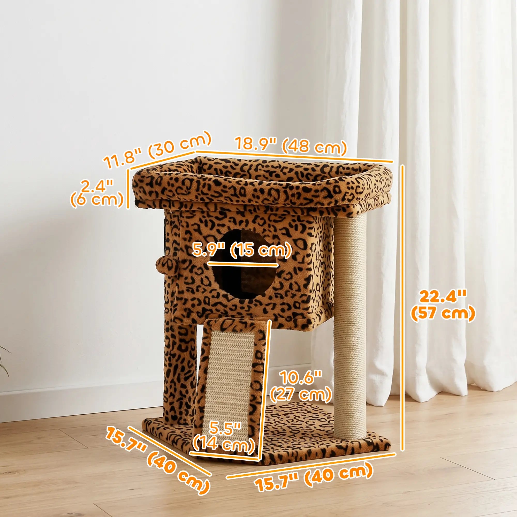 Cat Tree, Small Cat Tower with Perch, Scratching Post, Cat Condo, Toy Ball for Kitty, Leopard Print Compact Towers at Gallery Canada
