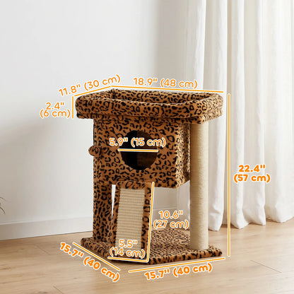 Cat Tree, Small Cat Tower with Perch, Scratching Post, Cat Condo, Toy Ball for Kitty, Leopard Print Compact Towers at Gallery Canada