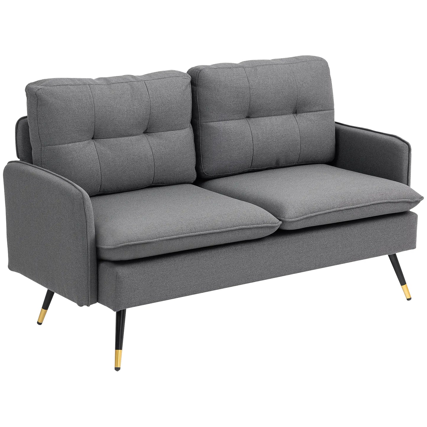 Modern 55" Loveseat, Fabric Sofa, Button Tufted Back, Steel Legs, Dark Grey 2-Seater Sofas Dark Grey at Gallery Canada