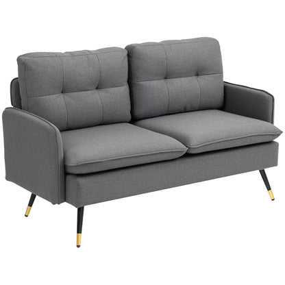 Modern 55" Loveseat, Fabric Sofa, Button Tufted Back, Steel Legs, Dark Grey 2-Seater Sofas Dark Grey at Gallery Canada