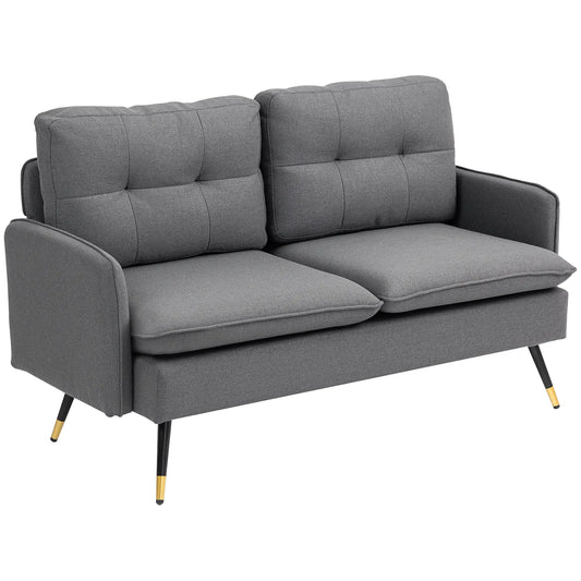 Modern 55" Loveseat, Fabric Sofa, Button Tufted Back, Steel Legs, Dark Grey 2-Seater Sofas Dark Grey at Gallery Canada