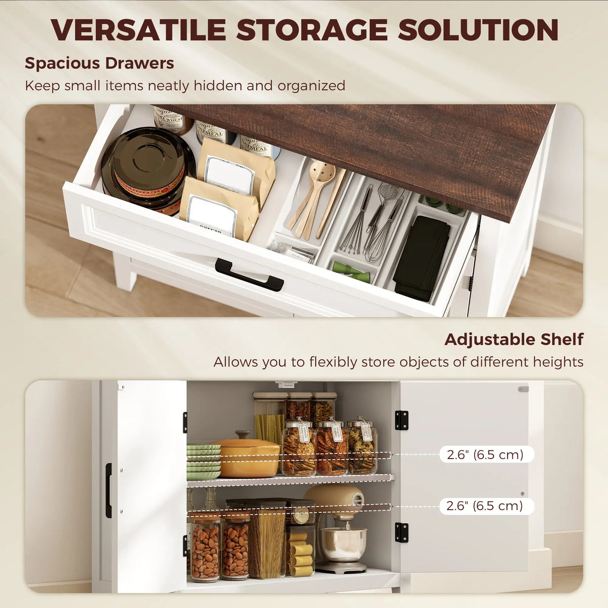 Modern Farmhouse Sideboard Buffet Cabinet, Adjustable Shelf, 2 Doors Storage Cabinets at Gallery Canada