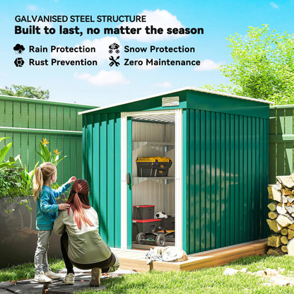 5'x7' Galvanized Metal Shed, With Sliding Door, 2 Vents, Green Sheds at Gallery Canada