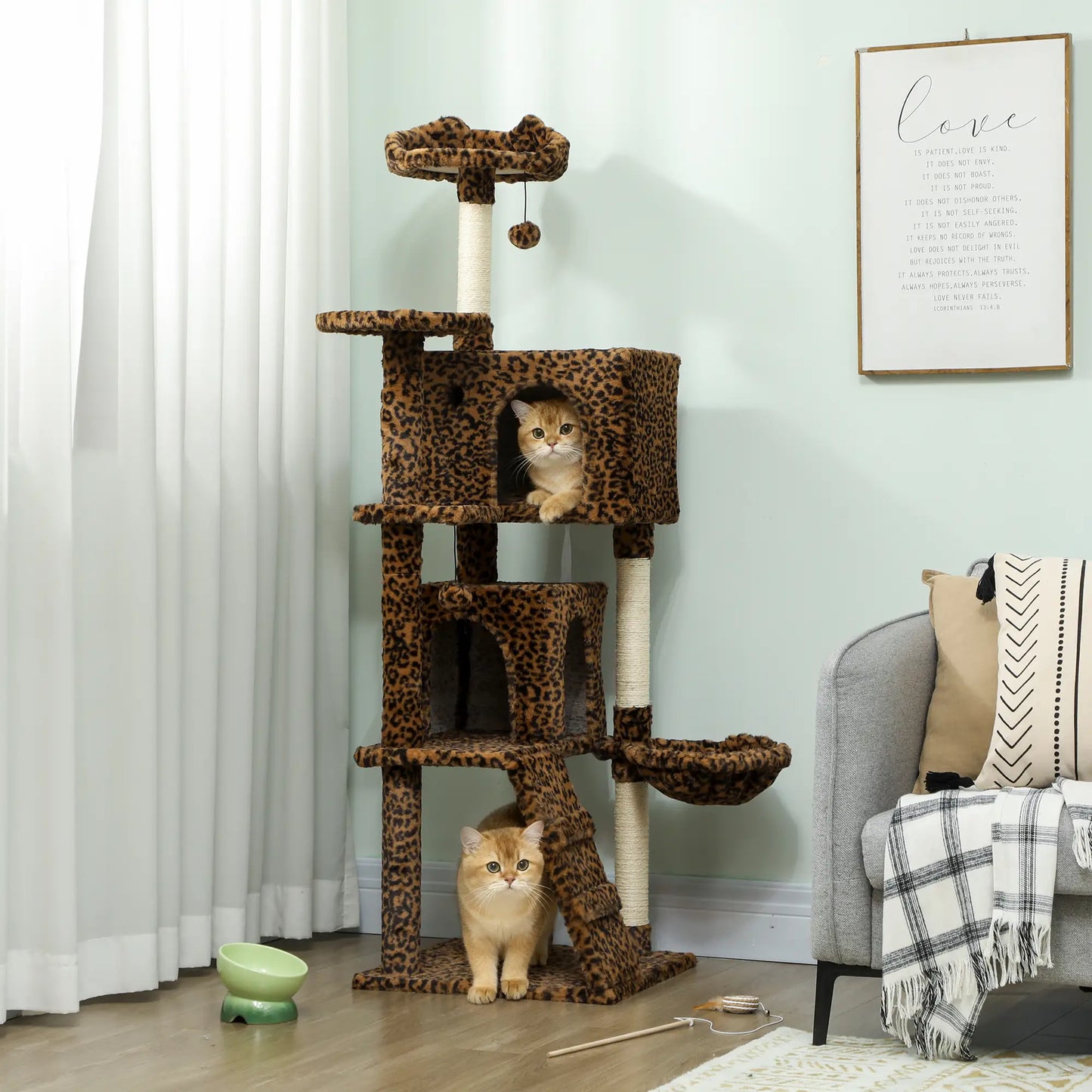 63 Inch Cat Tree with Sisal Posts, Condos, Plush Perches, Hammock, Ladder Cat Towers at Gallery Canada