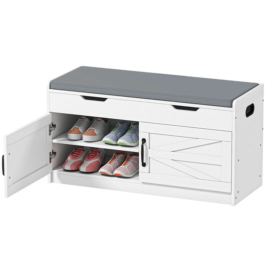 Shoe Storage Bench, 2-Tier Cabinet, Flip-Top, Padded Cushion, White Shoe Storage Cabinets & Racks White, Grey at Gallery Canada