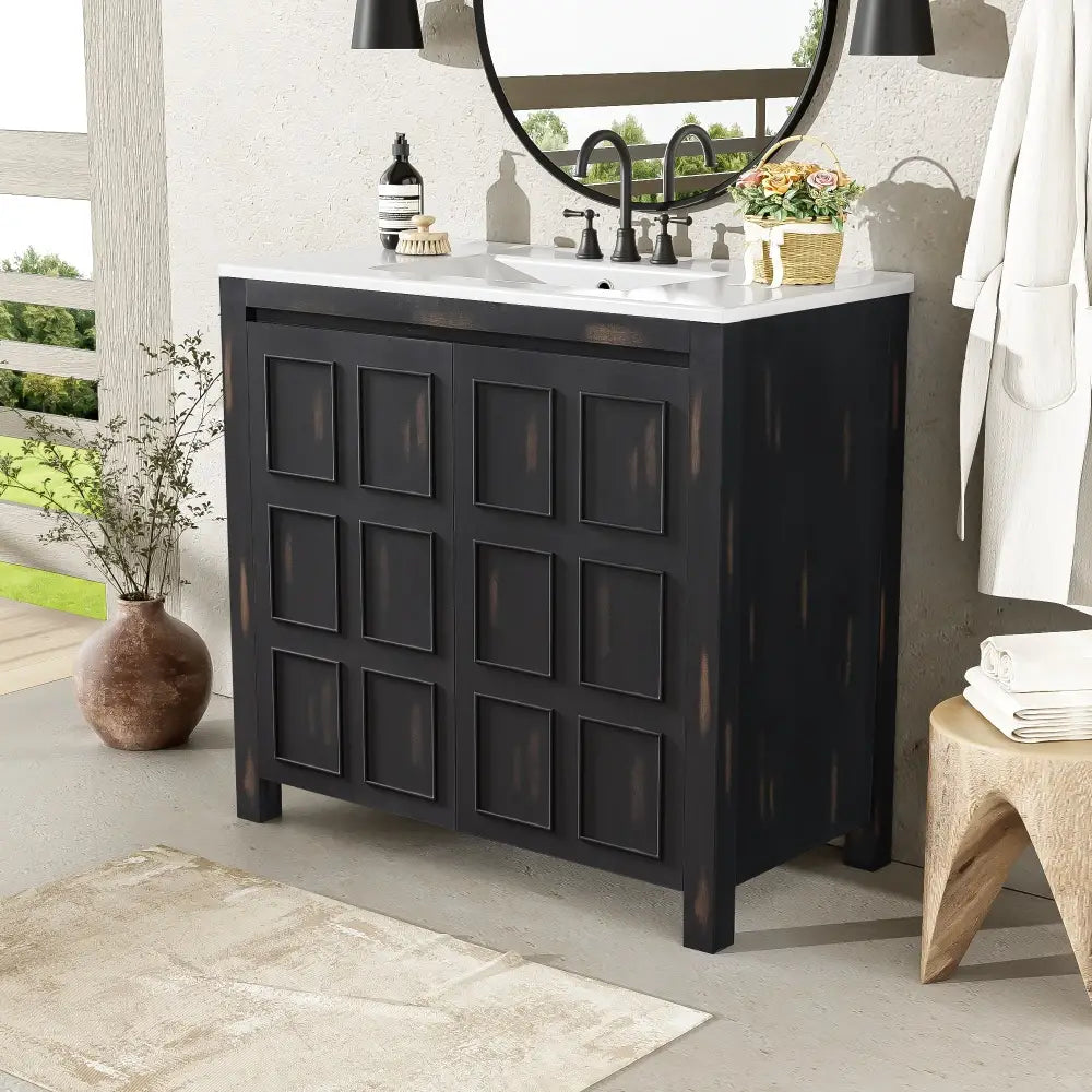 Solid Wood Bathroom Vanity, Ceramic Sink, Storage Cabinet, 36" L x 18.5" W x 34" H, Espresso Sink Cabinets at Gallery Canada