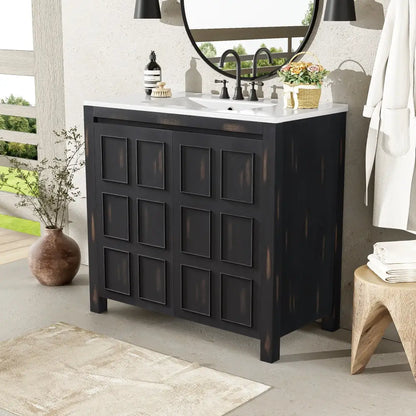 Solid Wood Bathroom Vanity, Ceramic Sink, Storage Cabinet, 36" L x 18.5" W x 34" H, Espresso Sink Cabinets at Gallery Canada