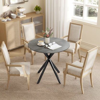 31.5" Industrial Round Dining Table, Distressed Grey Dining Tables at Gallery Canada