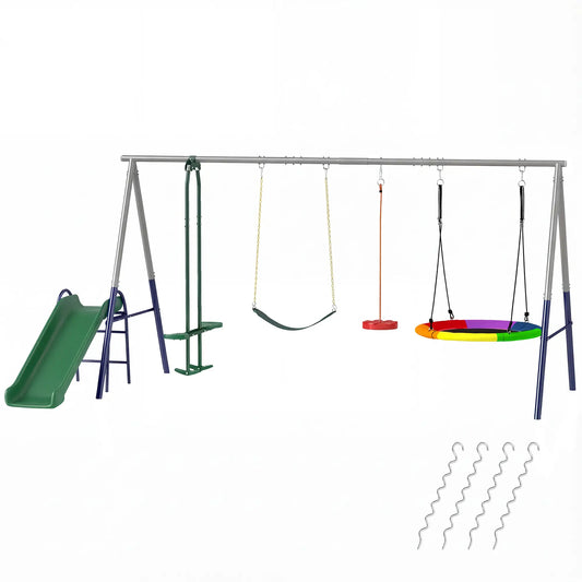 Kids Swing Set With Slide, Swings, Glider, 770lbs Capacity, Ages 3-8, Multicolour Gym Sets & Swings Multi Colour at Gallery Canada