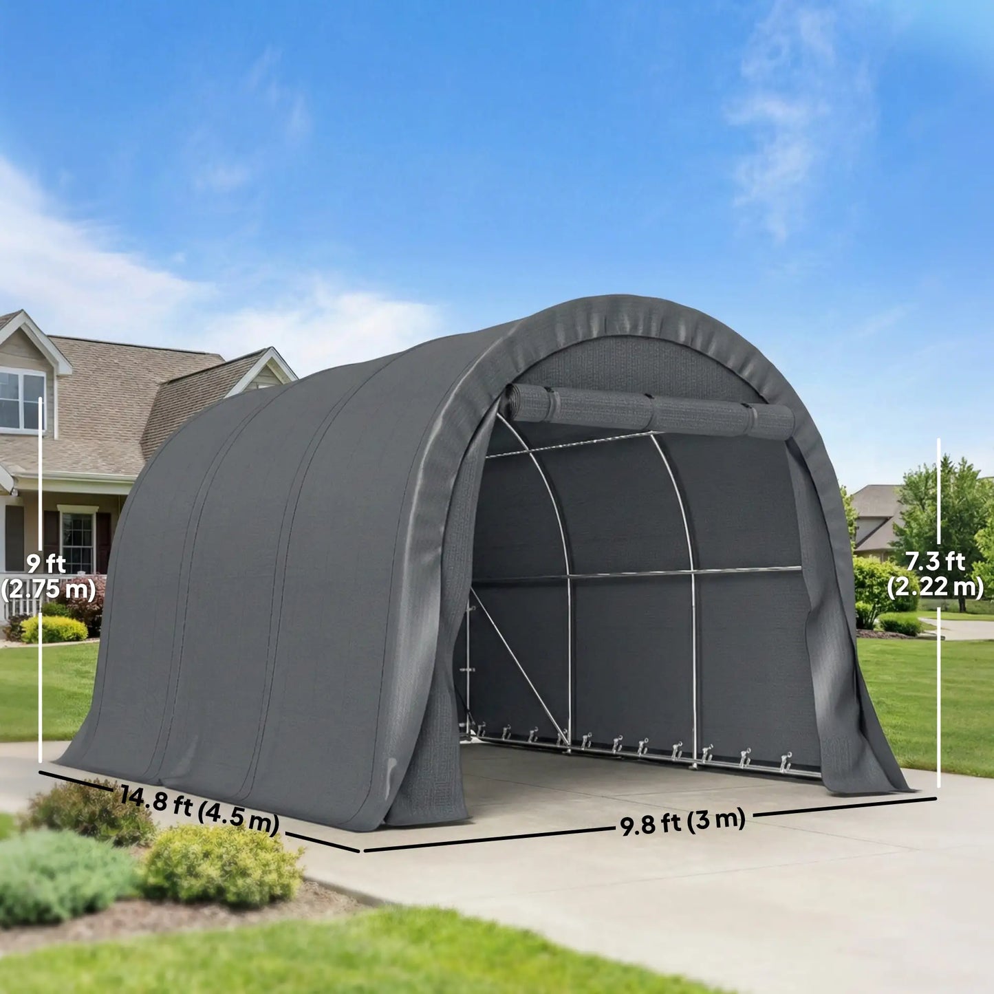 10' x 15' Heavy Duty Carport, Portable Garage Canopy, Dark Grey Car Shelters at Gallery Canada